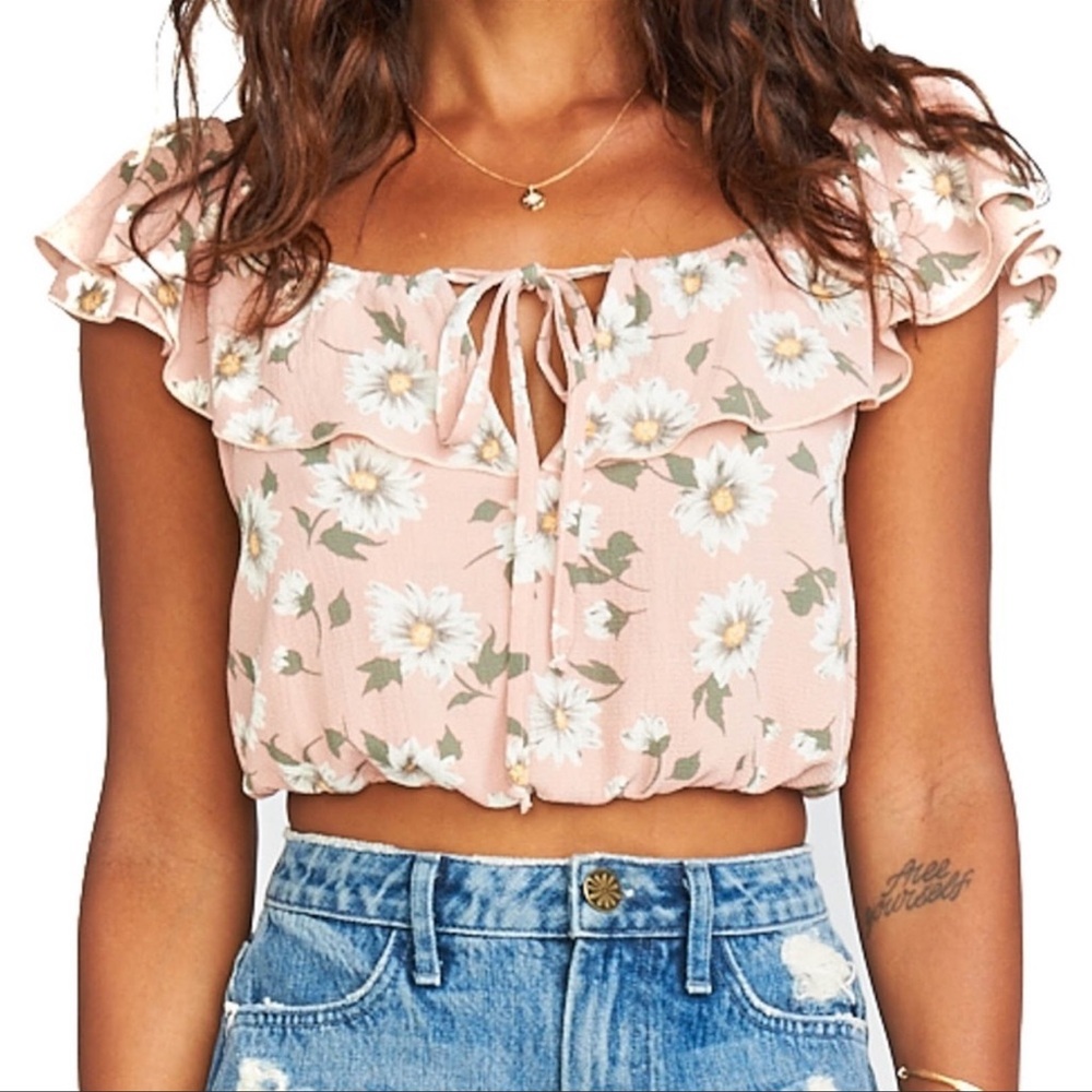 Show me Your Mumu Floral Daisy Duke Off the Shoulder Crop Top